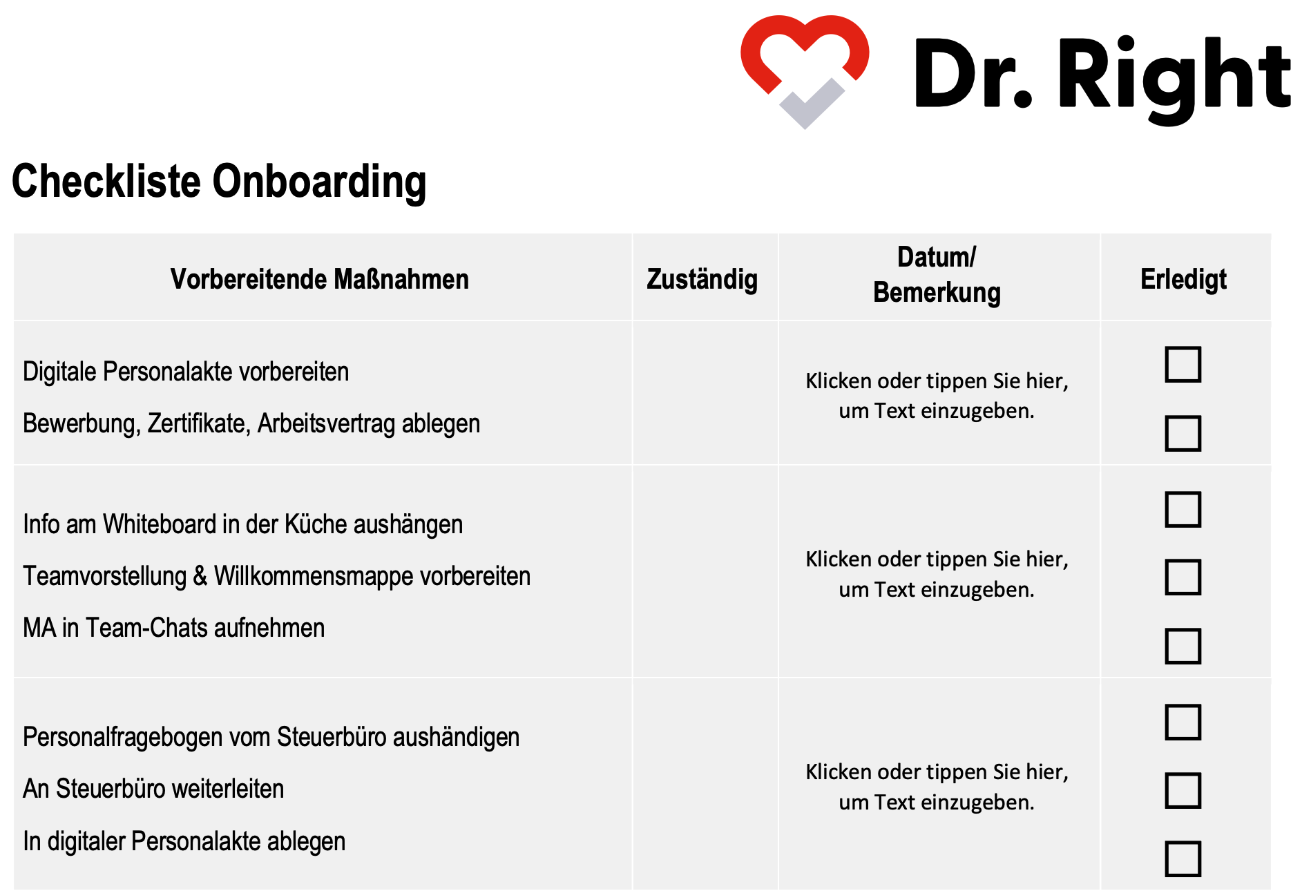 Onboarding Checkliste